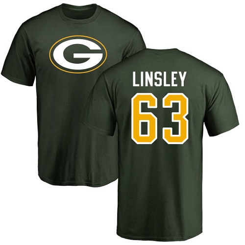 Men Green Bay Packers Green #63 Linsley Corey Name And Number Logo Nike NFL T Shirt